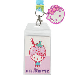 Hello Kitty Strawberry Milk 22 Inch Lanyard With Rubber Charm And Clear ID Sleeve