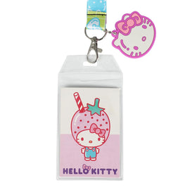 Hello Kitty Strawberry Milk 22 Inch Lanyard With Rubber Charm And Clear ID Sleeve