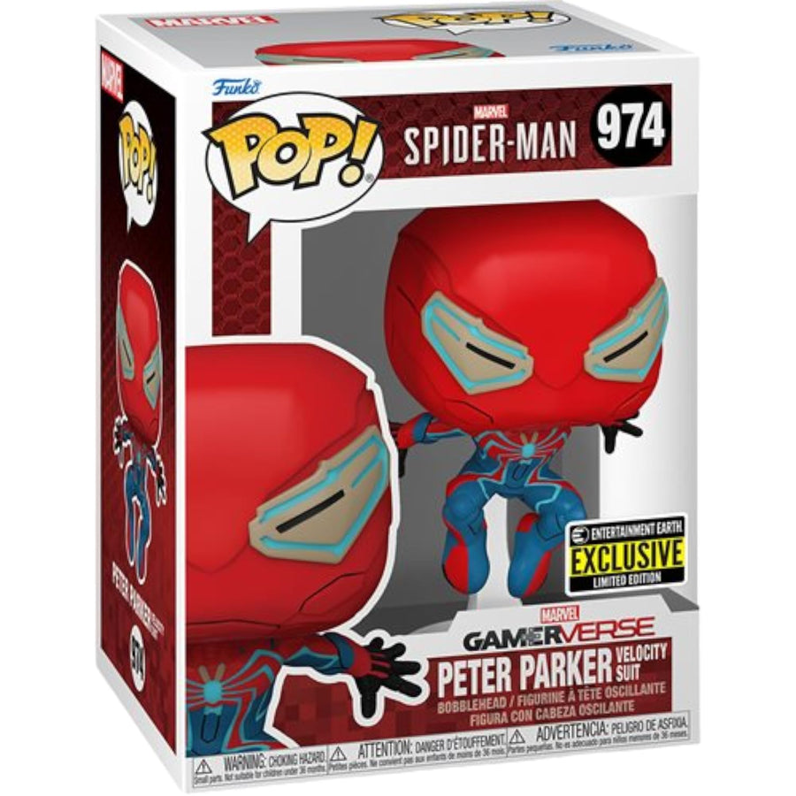 Funko Pop! - Spider-Man 2 Peter Parker Velocity Traje Marvel #974 – Exclusiva de Entertainment Earth