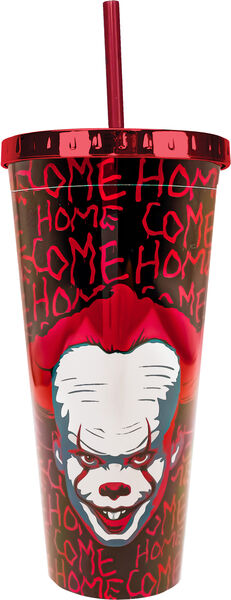 Vaso It! Pennywise ,16 Oz  Vaso de viaje de Lámina Rojo Con Paja Nuevo!!
