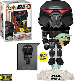 Funko pop - Star Wars: The Mandalorian Dark Trooper with Grogu Glow-in-the-Dark Pop! Vinyl Figure - Entertainment Earth Exclusive